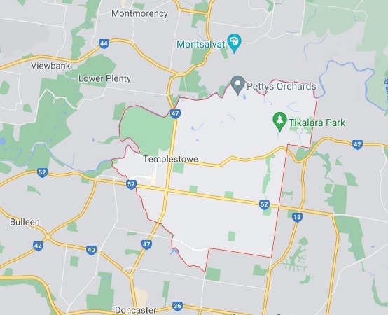 Templestowe map area