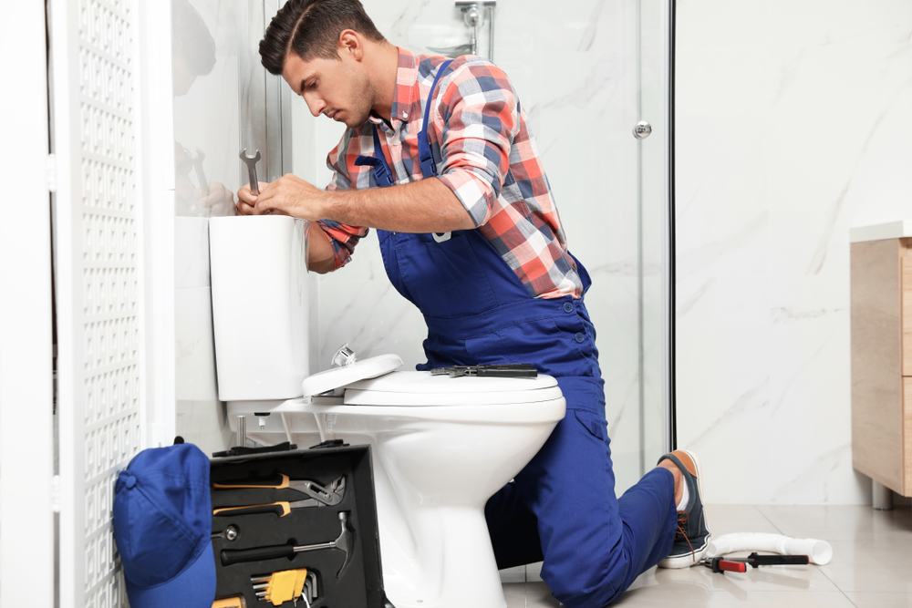 Plumber Inspecting Toilet